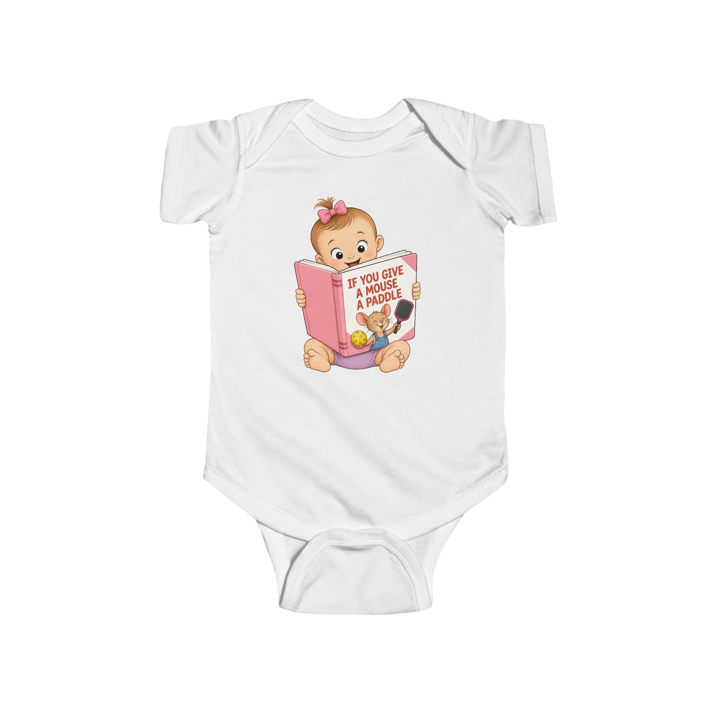 Pickleball Baby Girl Onesie – “If You Give a Mouse a Paddle” – Funny Baby Shower Gift for Girls