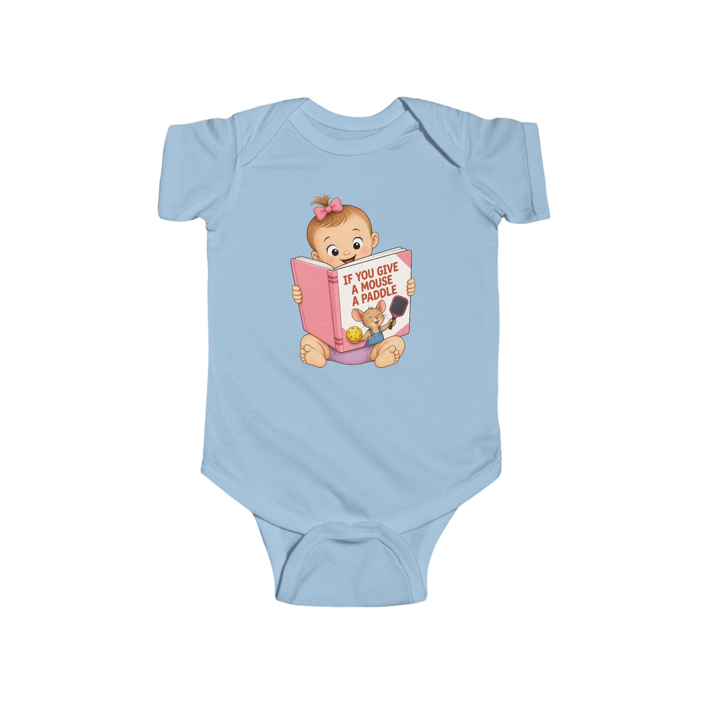 Pickleball Baby Girl Onesie – “If You Give a Mouse a Paddle” – Funny Baby Shower Gift for Girls