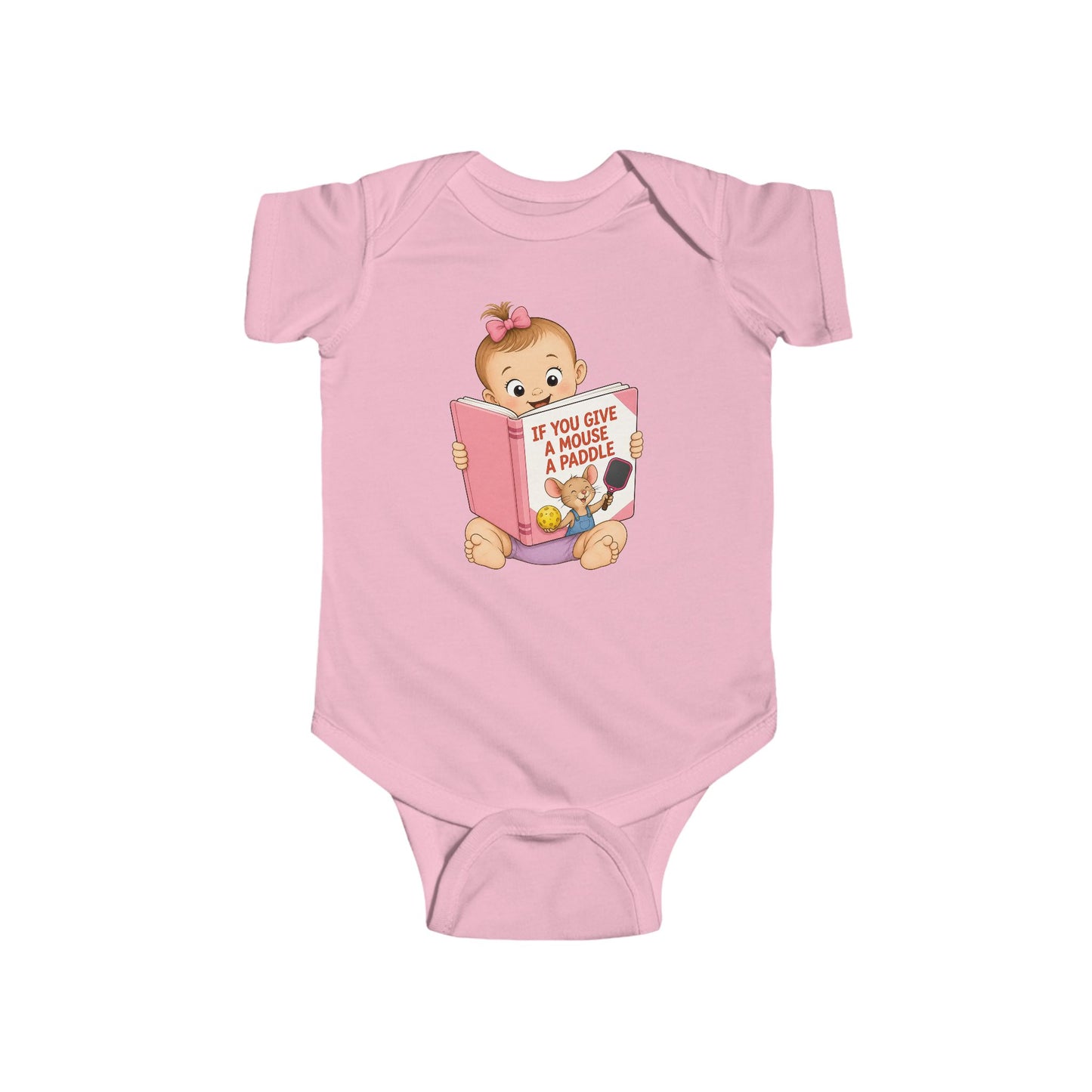 Pickleball Baby Girl Onesie – “If You Give a Mouse a Paddle” – Funny Baby Shower Gift for Girls