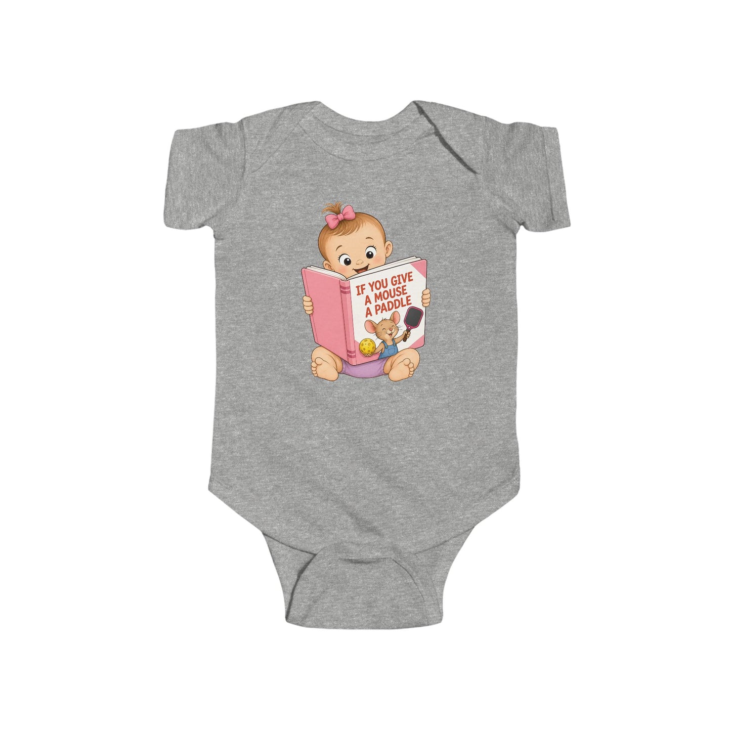 Pickleball Baby Girl Onesie – “If You Give a Mouse a Paddle” – Funny Baby Shower Gift for Girls