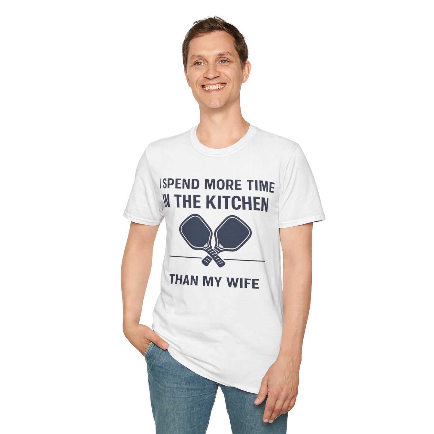 Funny Pickleball Dad Shirt – I Spend More Time In The Kitchen Than My Wife – Pickleball Father’s Day Gift for Dad, Husband, Pickleball Player Tee