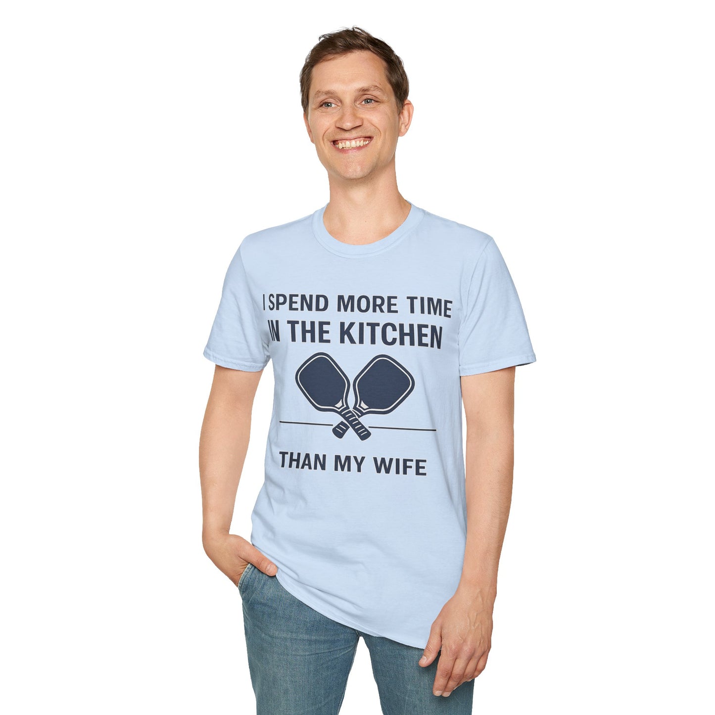 Funny Pickleball Dad Shirt – I Spend More Time In The Kitchen Than My Wife – Pickleball Father’s Day Gift for Dad, Husband, Pickleball Player Tee